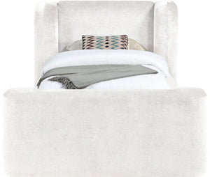 Meridian Furniture Modena Sculptural Chenille Twin Bed Curved Upholstered Frame for Modern Bedroom Decor Cream ModenaCream-T