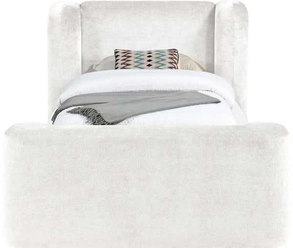 Meridian Furniture Modena Sculptural Chenille Twin Bed Curved Upholstered Frame for Modern Bedroom Decor Cream ModenaCream-T