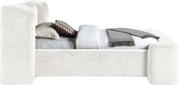 Meridian Furniture Modena Sculptural Chenille Twin Bed Curved Upholstered Frame for Modern Bedroom Decor Cream ModenaCream-T