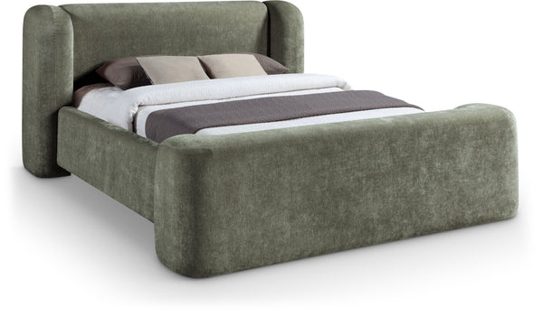 Meridian Furniture Modena Sculptural Chenille Upholstered Full Bed Curved Headboard for Modern Bedroom Style Green ModenaGreen-F