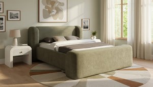 Meridian Furniture Modena Sculptural Chenille Upholstered Full Bed Curved Headboard for Modern Bedroom Style Green ModenaGreen-F