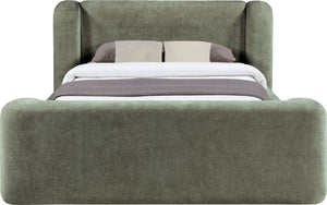 Meridian Furniture Modena Sculptural Chenille Upholstered Full Bed Curved Headboard for Modern Bedroom Style Green ModenaGreen-F