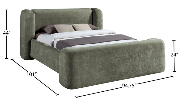 Meridian Furniture Modena Curved Chenille Upholstered King Bed with Sculptural Headboard for Modern Bedrooms Green ModenaGreen-K