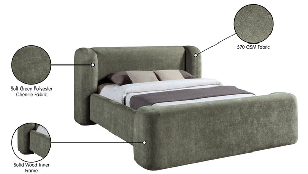 Meridian Furniture Modena Curved Chenille Upholstered King Bed with Sculptural Headboard for Modern Bedrooms Green ModenaGreen-K