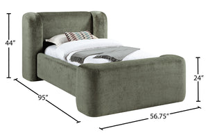 Meridian Furniture Modena Sculptural Chenille Twin Bed Curved Upholstered Frame for Modern Bedroom Decor Green ModenaGreen-T