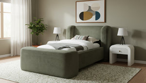 Meridian Furniture Modena Sculptural Chenille Twin Bed Curved Upholstered Frame for Modern Bedroom Decor Green ModenaGreen-T