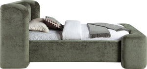 Meridian Furniture Modena Sculptural Chenille Twin Bed Curved Upholstered Frame for Modern Bedroom Decor Green ModenaGreen-T