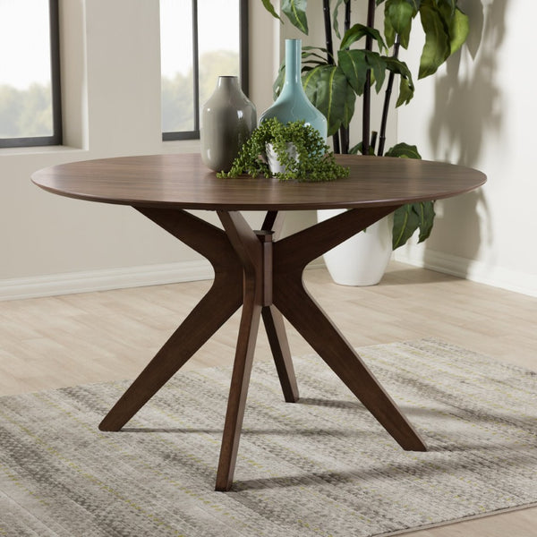 Baxton Studio Baxton Studio Monte Mid-Century Modern Round Dining Table - Stylish Walnut Centerpiece for Four Monte-Walnut-Round-DT