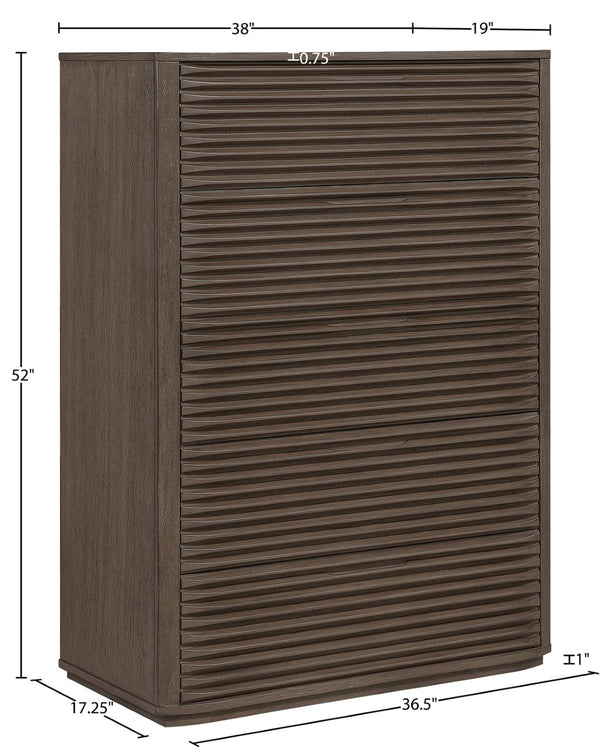 Meridian Furniture Morino Oak Veneer Chest of Drawers with Soft Close for Modern Bedroom Storage Brown MorinoBrown-CH