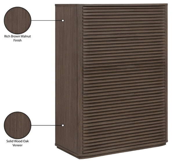 Meridian Furniture Morino Oak Veneer Chest of Drawers with Soft Close for Modern Bedroom Storage Brown MorinoBrown-CH