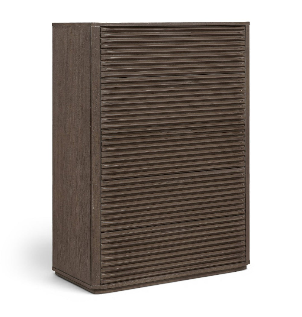 Meridian Furniture Morino Oak Veneer Chest of Drawers with Soft Close for Modern Bedroom Storage Brown MorinoBrown-CH