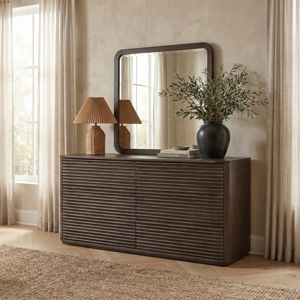 Meridian Furniture Morino Solid Wood Dresser with Soft Close Drawers and Oak Veneer Finish for Modern Bedrooms Brown MorinoBrown-D