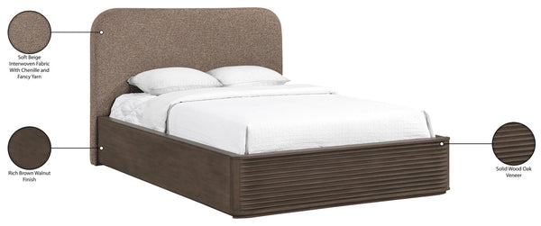 Meridian Furniture Morino King Bed Upholstered Curved Headboard Solid Wood Base Modern Bedroom Elegance Brown MorinoBrown-K