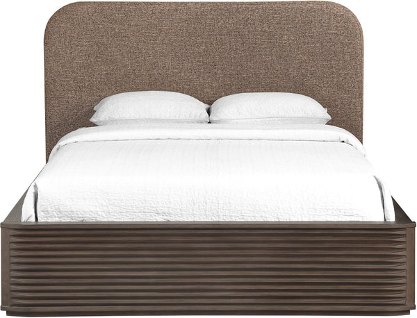 Meridian Furniture Morino King Bed Upholstered Curved Headboard Solid Wood Base Modern Bedroom Elegance Brown MorinoBrown-K