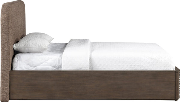 Meridian Furniture Morino King Bed Upholstered Curved Headboard Solid Wood Base Modern Bedroom Elegance Brown MorinoBrown-K