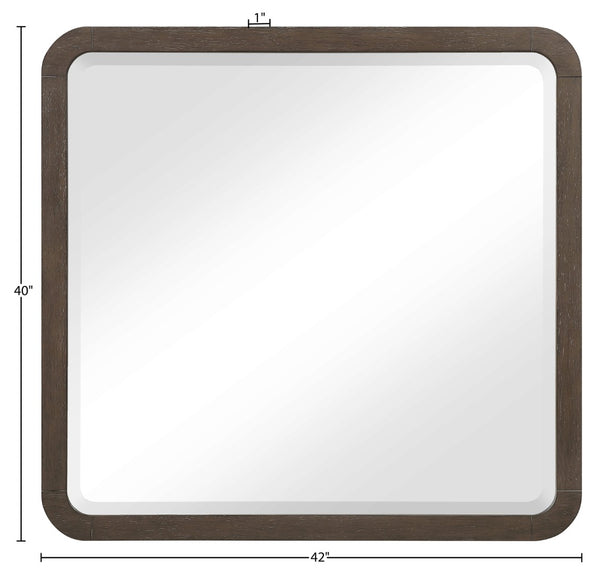 Meridian Furniture Morino Solid Oak Veneer Wall Mirror with Rich Wood Grain for Modern Entryway or Bedroom Decor Brown MorinoBrown-M