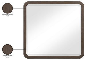 Meridian Furniture Morino Solid Oak Veneer Wall Mirror with Rich Wood Grain for Modern Entryway or Bedroom Decor Brown MorinoBrown-M