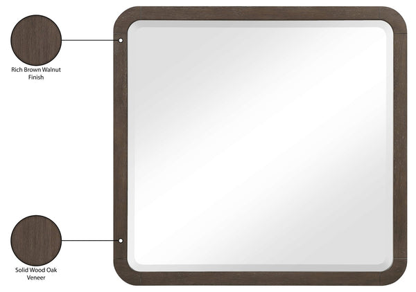 Meridian Furniture Morino Solid Oak Veneer Wall Mirror with Rich Wood Grain for Modern Entryway or Bedroom Decor Brown MorinoBrown-M