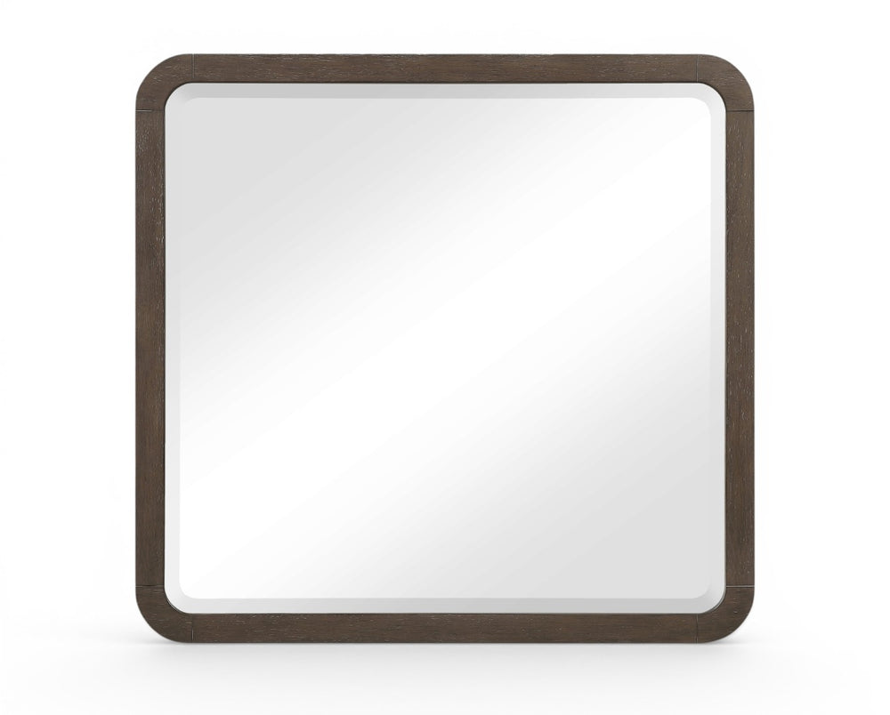 Meridian Furniture Morino Solid Oak Veneer Wall Mirror with Rich Wood Grain for Modern Entryway or Bedroom Decor Brown MorinoBrown-M