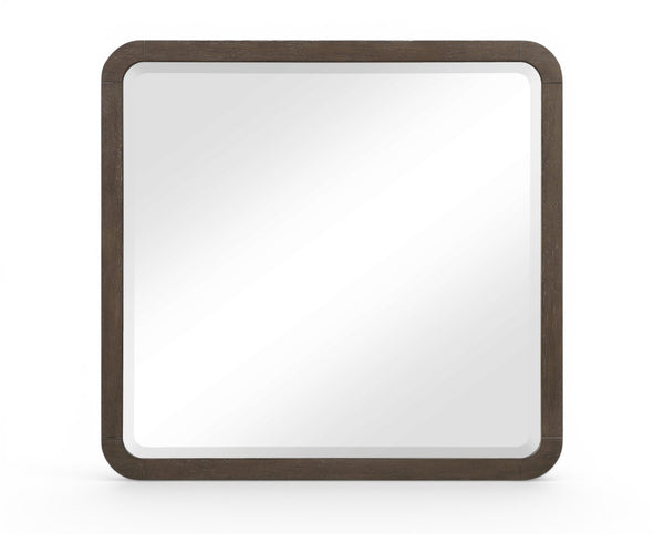 Meridian Furniture Morino Solid Oak Veneer Wall Mirror with Rich Wood Grain for Modern Entryway or Bedroom Decor Brown MorinoBrown-M