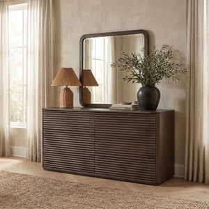Meridian Furniture Morino Solid Oak Veneer Wall Mirror with Rich Wood Grain for Modern Entryway or Bedroom Decor Brown MorinoBrown-M