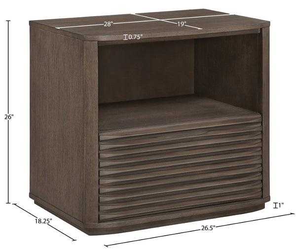 Meridian Furniture Morino Nightstand with Soft Close Drawer and Oak Veneer Top for Modern Bedroom Decor Brown MorinoBrown-NS