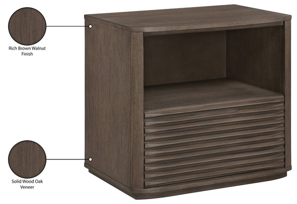 Meridian Furniture Morino Nightstand with Soft Close Drawer and Oak Veneer Top for Modern Bedroom Decor Brown MorinoBrown-NS