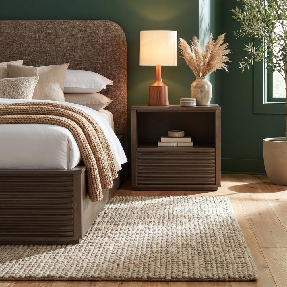 Meridian Furniture Morino Nightstand with Soft Close Drawer and Oak Veneer Top for Modern Bedroom Decor Brown MorinoBrown-NS