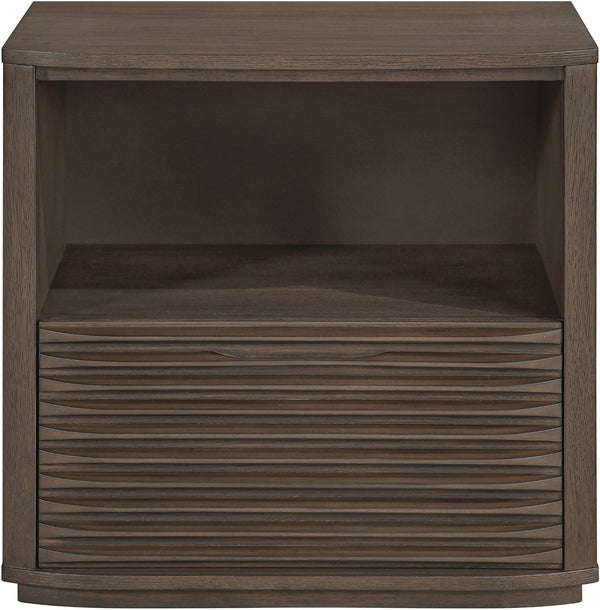 Meridian Furniture Morino Nightstand with Soft Close Drawer and Oak Veneer Top for Modern Bedroom Decor Brown MorinoBrown-NS