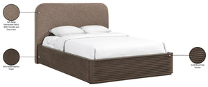 Meridian Furniture Morino Queen Bed Upholstered Curved Headboard Oak Frame Contemporary Bedroom Design Brown MorinoBrown-Q