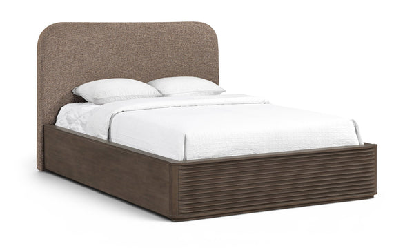 Meridian Furniture Morino Queen Bed Upholstered Curved Headboard Oak Frame Contemporary Bedroom Design Brown MorinoBrown-Q