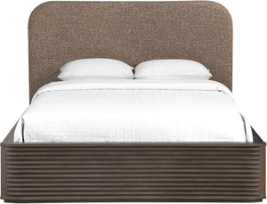 Meridian Furniture Morino Queen Bed Upholstered Curved Headboard Oak Frame Contemporary Bedroom Design Brown MorinoBrown-Q