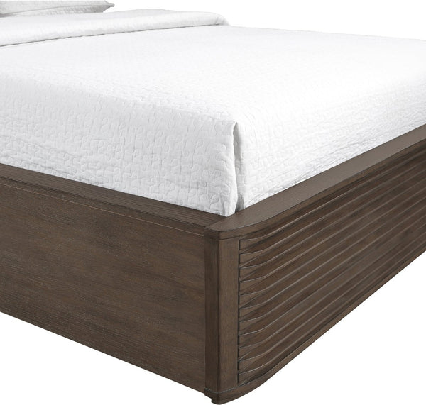 Meridian Furniture Morino Queen Bed Upholstered Curved Headboard Oak Frame Contemporary Bedroom Design Brown MorinoBrown-Q
