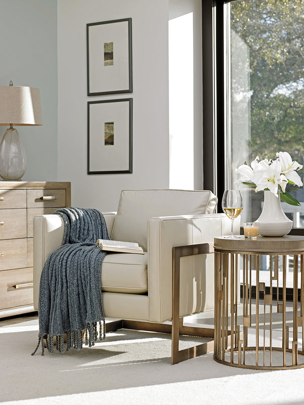 Lexington Studio Round Accent Table - Contemporary Gray Elm Top With Elegant Burnished Silver Leaf Base Design Shadow Mist  725-951