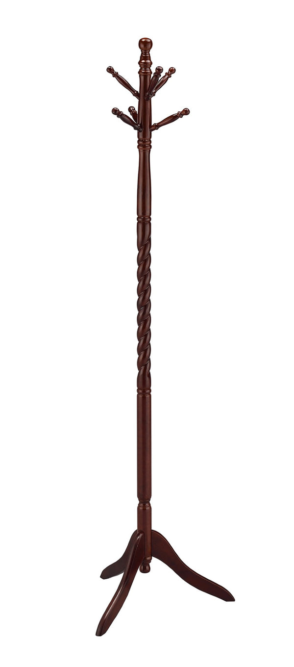 ORE International 71.5In Freestanding Twist Column Wood Coat Rack Six Hooks Entryway Organizer Cherry N10061-CH