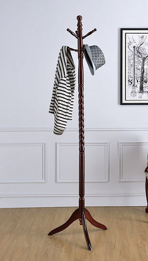 ORE International 71.5In Freestanding Twist Column Wood Coat Rack Six Hooks Entryway Organizer Cherry N10061-CH