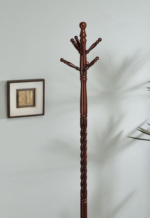 ORE International 71.5In Freestanding Twist Column Wood Coat Rack Six Hooks Entryway Organizer Cherry N10061-CH