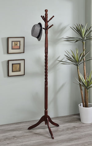 ORE International 71.5In Freestanding Twist Column Wood Coat Rack Six Hooks Entryway Organizer Cherry N10061-CH
