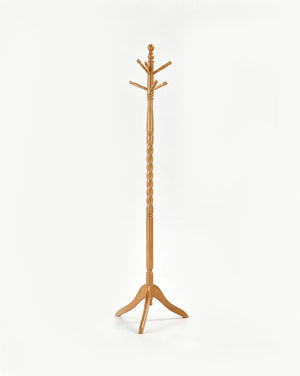 ORE International 71.5In Freestanding Twist Column Wood Coat Rack Six Hooks Entryway Organizer Oak N10061-OAK