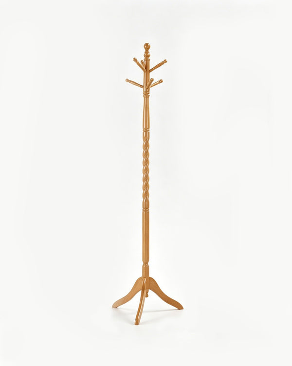 ORE International 71.5In Freestanding Twist Column Wood Coat Rack Six Hooks Entryway Organizer Oak N10061-OAK