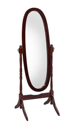 ORE International 59.25 Inch Oval Cheval Floor Mirror Eucalyptus Wood Spindle Frame Bedroom Accent Cherry N4001-CH
