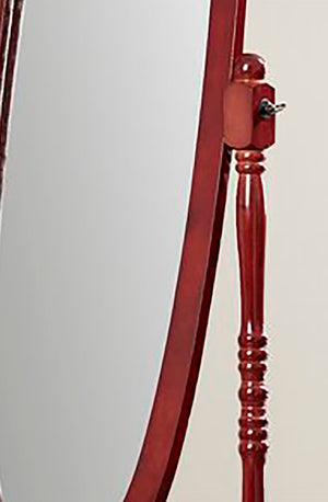 ORE International 59.25 Inch Oval Cheval Floor Mirror Eucalyptus Wood Spindle Frame Bedroom Accent Cherry N4001-CH