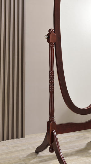 ORE International 59.25 Inch Oval Cheval Floor Mirror Eucalyptus Wood Spindle Frame Bedroom Accent Cherry N4001-CH