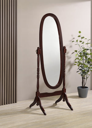 ORE International 59.25 Inch Oval Cheval Floor Mirror Eucalyptus Wood Spindle Frame Bedroom Accent Cherry N4001-CH