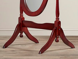 ORE International 59.25 Inch Oval Cheval Floor Mirror Eucalyptus Wood Spindle Frame Bedroom Accent Cherry N4001-CH