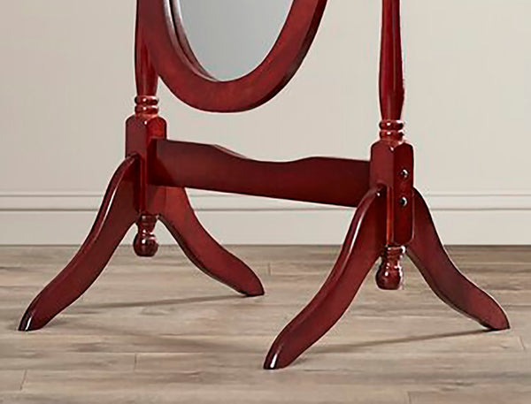 ORE International 59.25 Inch Oval Cheval Floor Mirror Eucalyptus Wood Spindle Frame Bedroom Accent Cherry N4001-CH