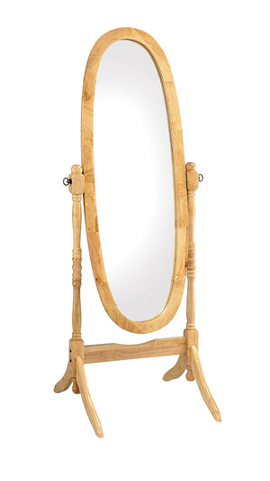 ORE International 59.25 Inch Oval Cheval Floor Mirror Eucalyptus Wood Spindle Frame Bedroom Accent Natural N4001-NA