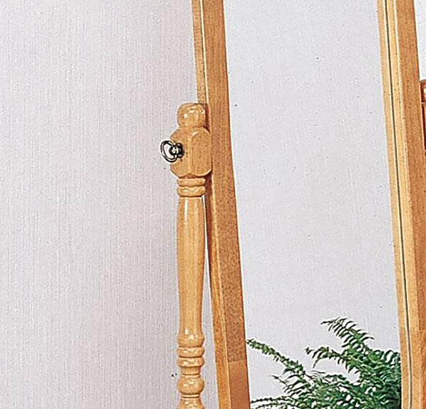 ORE International 59.25 Inch Oval Cheval Floor Mirror Eucalyptus Wood Spindle Frame Bedroom Accent Natural N4001-NA