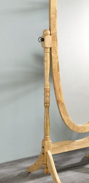ORE International 59.25 Inch Oval Cheval Floor Mirror Eucalyptus Wood Spindle Frame Bedroom Accent Natural N4001-NA