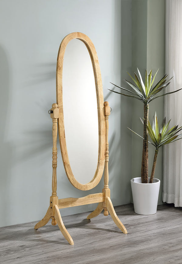 ORE International 59.25 Inch Oval Cheval Floor Mirror Eucalyptus Wood Spindle Frame Bedroom Accent Natural N4001-NA